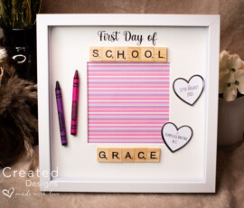 Personalised First Day of School scrabble frame gift by RhiCreated Designs