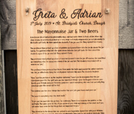 Personalised woodburned wedding plaque by RhiCreated Designs