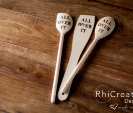 Personalised Wooden Kitchen Utensil gift set by RhiCreated Designs