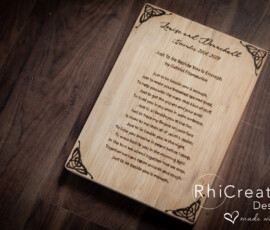 Personalised woodburned wedding plaque by RhiCreated Designs