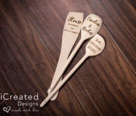 Personalised Wooden Kitchen Utensil gift set by RhiCreated Designs