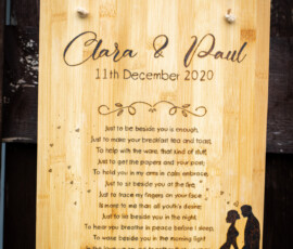Personalised woodburned wedding plaque by RhiCreated Designs