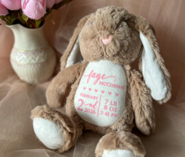 Personalised New Baby Bunny in brown gift by RhiCreated Designs