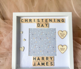 Personalised Christening scrabble frame gift by RhiCreated Designs